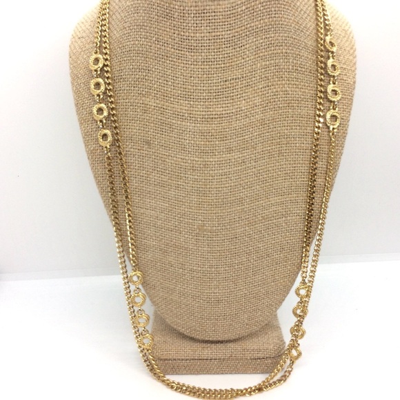 VINTAGE MONET GOLD TONE CHAIN LINK NECKLACE 27" LONG CIRCLE STATIONS LUXURIOUS - Picture 7 of 16
